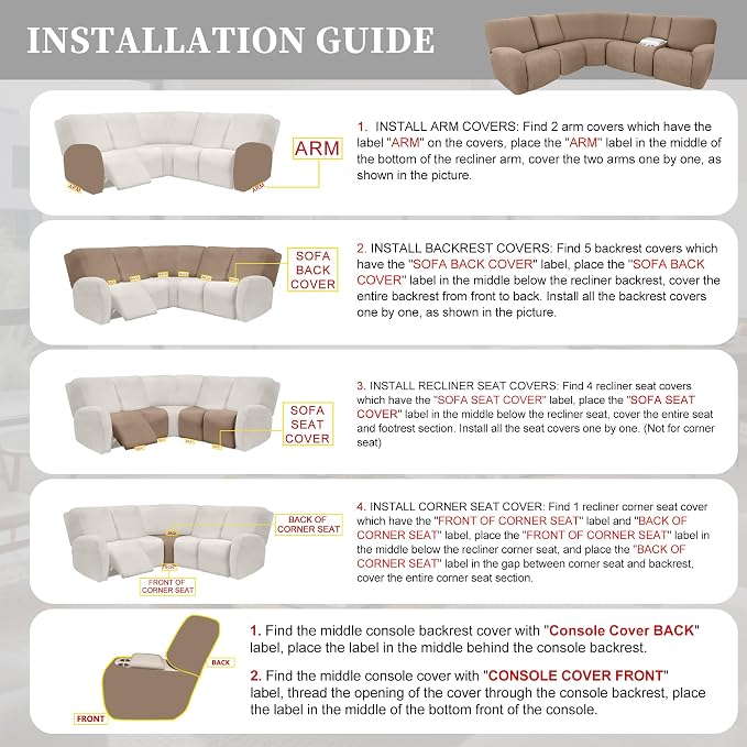 100% Waterproof Sectional Recliner Couch Covers - Image 7