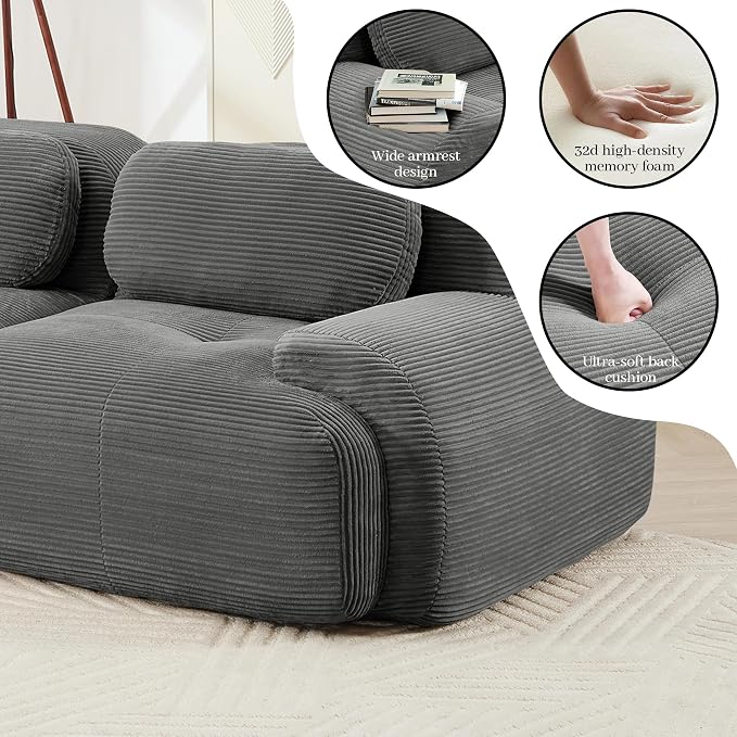 Boneless Sectional Couch, No Assembly Required, 117.3” Modular Cloud Sofa - Image 7