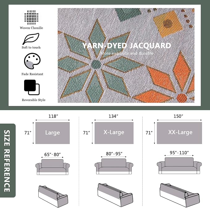 DREAMINGO Boho Couch Cover Grey Chenille Sofa Protecor - Image 3