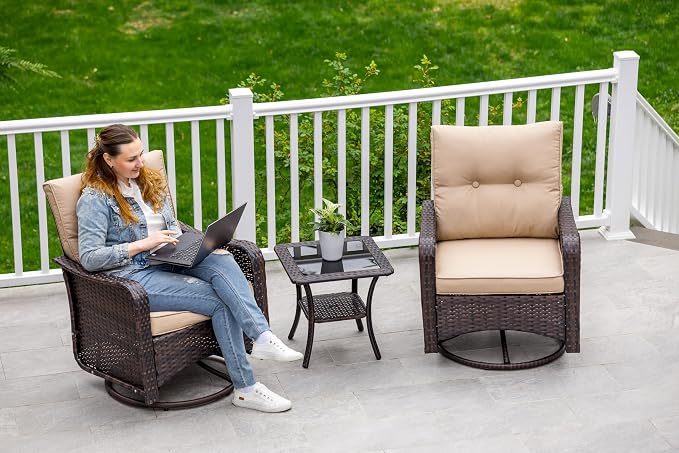 ALAULM 3 Piece Wicker Patio Chairs Outdoor Swivel Rocker Chairs - Image 2