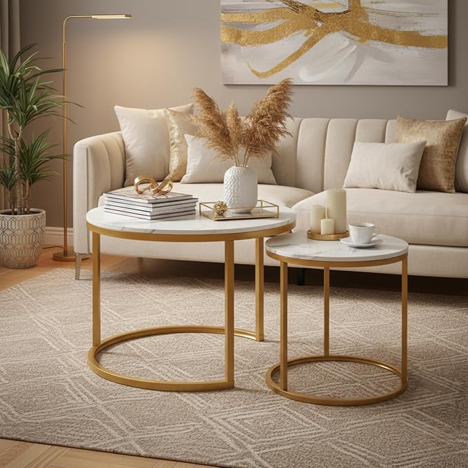 Homy Casa 23.6inch Round Coffee Table Set of 2, Modern Nesting Coffee Tables - Image 3