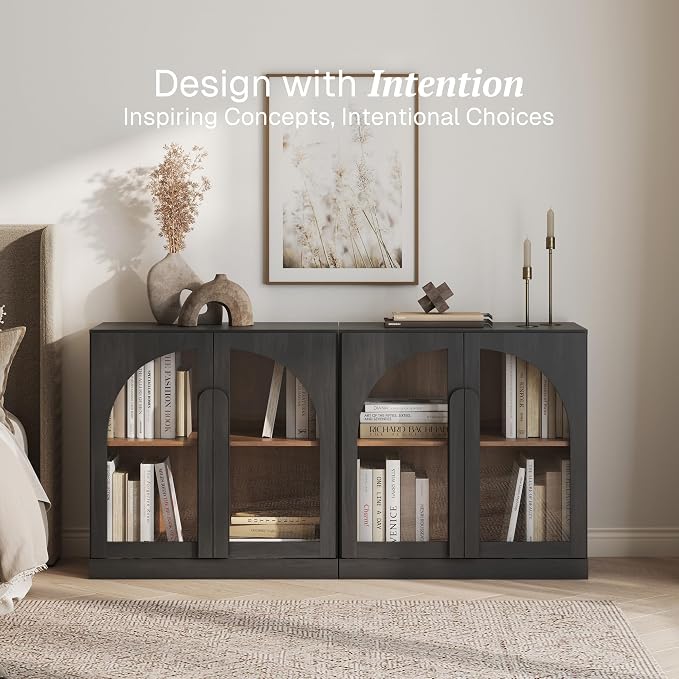 BELLEZE 2 Tier Bookshelf with Arched Glass Door - Image 4