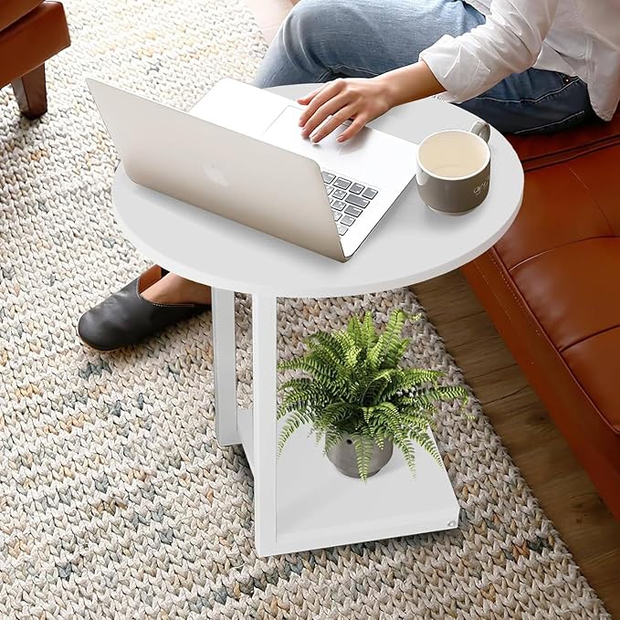 Hosfais Small Side Table End Table, C Shaped Oval Coffee Table, Wooden TV Tray - Image 6