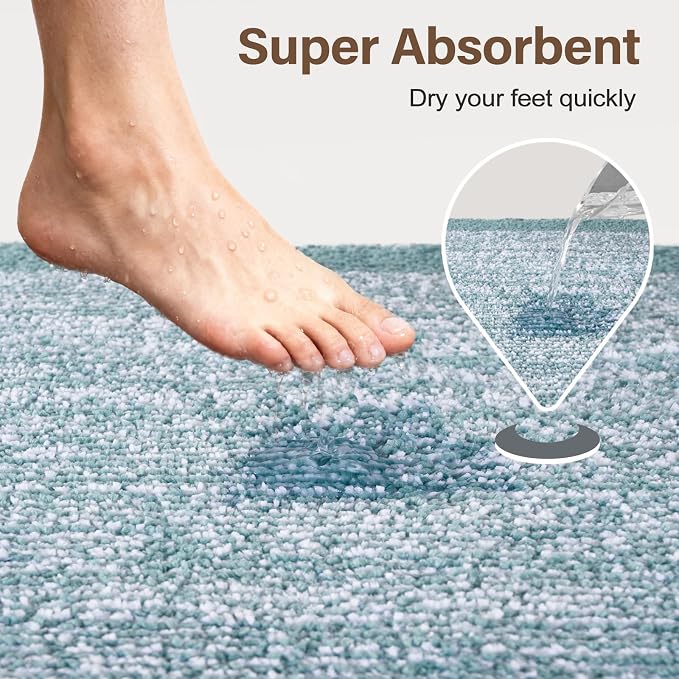 Bathroom Rugs 24x17 Non Slip Washable, Dusty Blue Bath Mat - Image 7