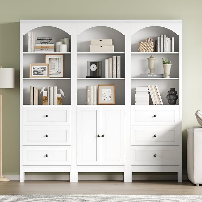 Bookshelf with Doors, Floor Standing Display Storage Cabinet - Image 4