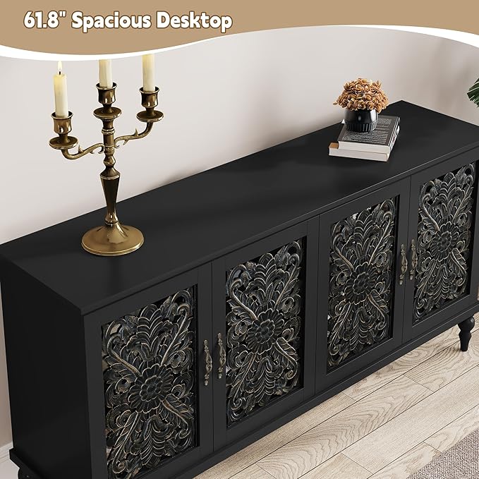 ARTPOWER 61.8" Hollow Carved Wood Accent Cabinet - Image 3