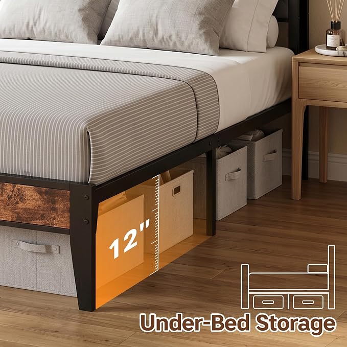 King Size Bed Frame with Charging Station, King Bed Frame with Upholstered - Image 5