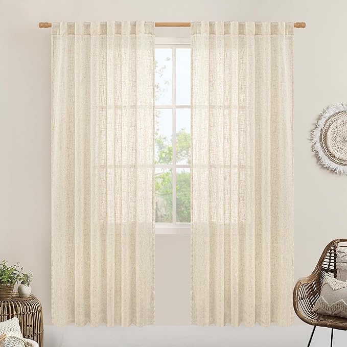 LAMIT Beige Linen Curtains for Doorway Living Room 2 Panels Set, 80 Inch Faux by LAMIT