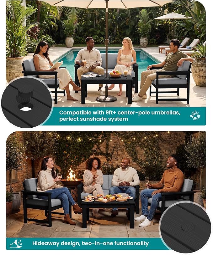 SERWALL Black HDPE Outdoor Loveseat - Image 3