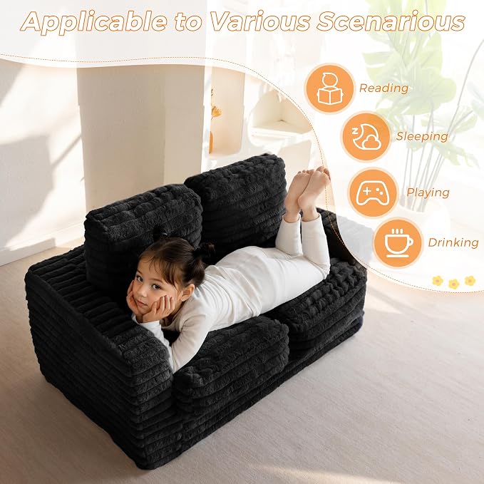 MAXYOYO Extra Wide Kids Bean Bag Chair, Comfy Faux Fur Bean Bag Sofa - Image 4