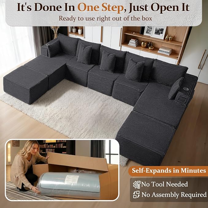 168" Cloud Sectional Couch, Comfort U Shaped Sofa - Image 3