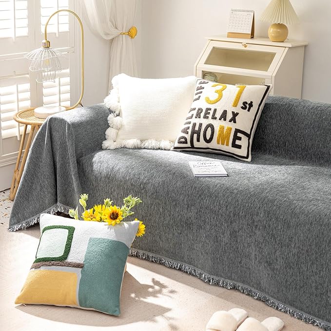 VClife Bohemian Chic Texture Sofa Cover Vintage Farmhouse Gray Couch Cover - Image 8