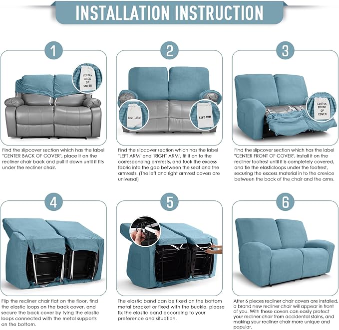 TAOCOCO Recliner Loveseat Slipcover, 6 Pieces Dual Recliner Sofa Covers - Image 6