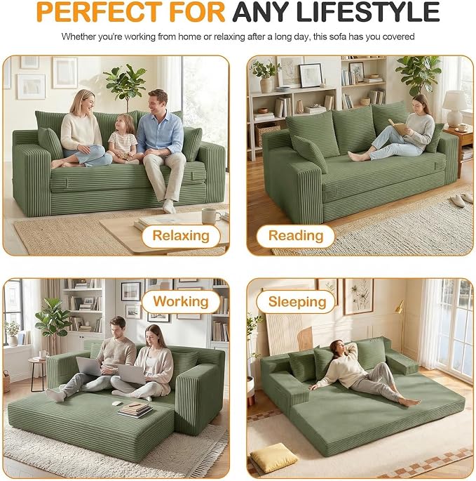 Oversize Loveseat Boneless Convertible Sofa Bed, Folding Floor Futon Sleeper - Image 5