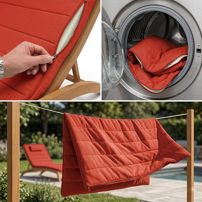 Quilted Chaise Lounge Outdoor Patio Furniture Cushions | Water-Resistant Patio - Image 5