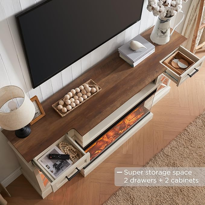 OKD 3-Sided Glass Farmhouse Electric Fireplace TV Stand - Image 7