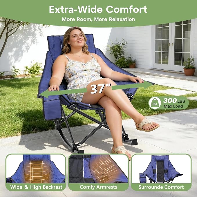 Suteck Oversized Rocking Camping Chair, Thick Padded Folding Rocking Chair - Image 3