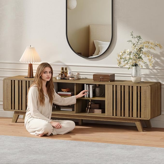 ONBRILL 70-Inch TV Stand for TVs up to 80 Inch, Mid-Century Modern Television - Image 7