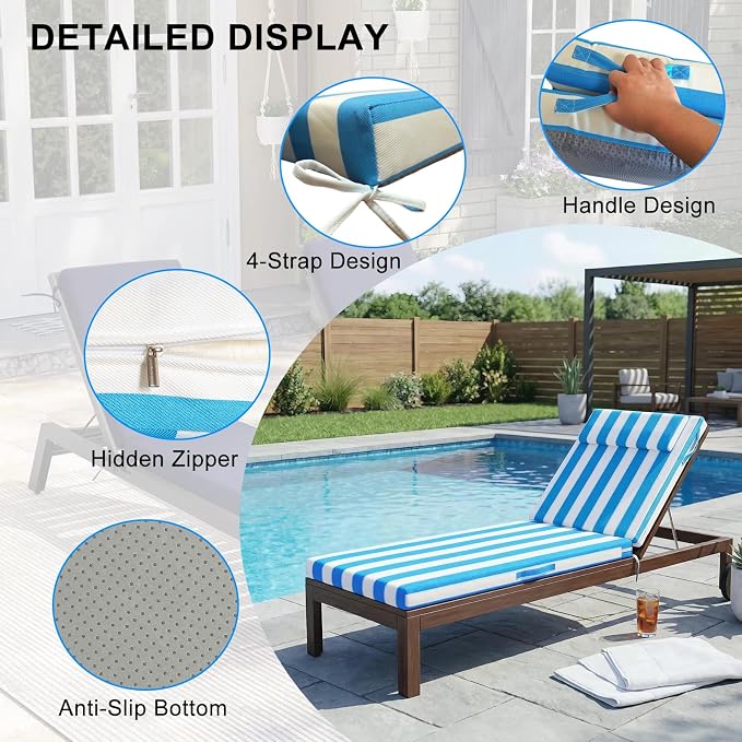 Outdoor Chaise Lounge Cushions, 71x21 Inch Olefin Water & Fade Resistant Pool - Image 2