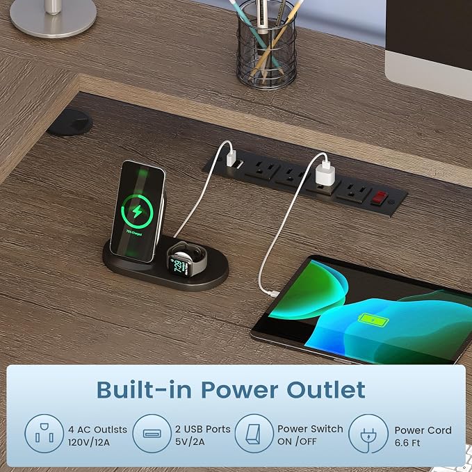 SEDETA 66" L Shaped Desk with Power Outlet, Reversible Home Office Computer - Image 7