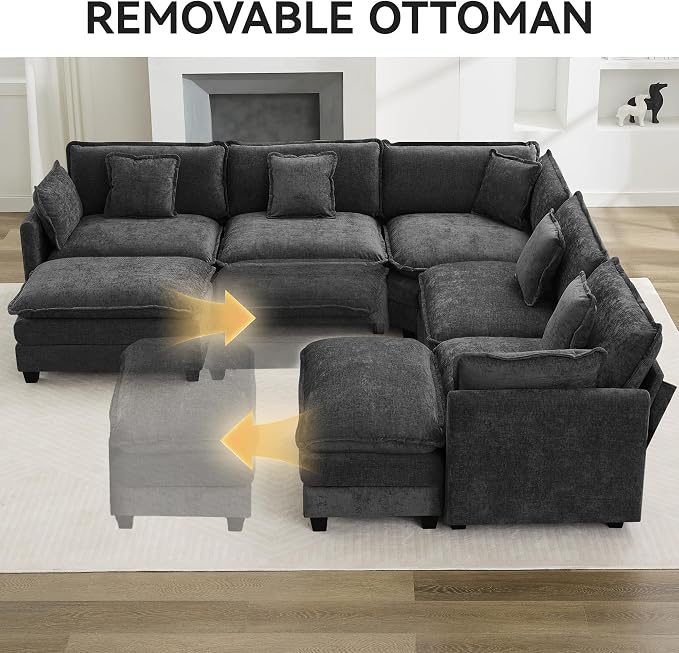 113'' V Shaped Cloud Sectional Sofa, Oversized Deep Seat Couches - Image 7