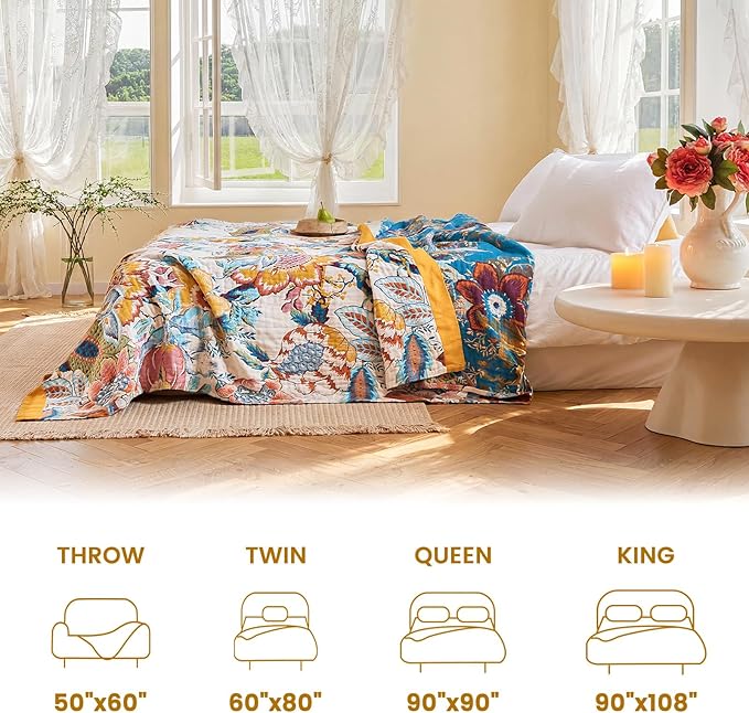 MSGKV Boho Throw Blanket 90"x108" Floral Cotton Blanket - Image 5