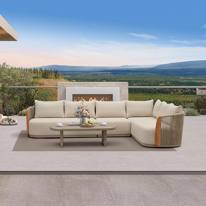 PURPLE LEAF 5-Piece Patio Furniture Set, L-Shaped Modular Outdoor Sectional Sofa by PURPLELEAF