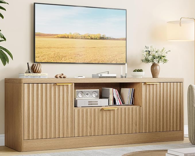 TEENFON 55" TV Stand for TVs Up to 60", Modern Fluted Entertainment Center by TEENFON