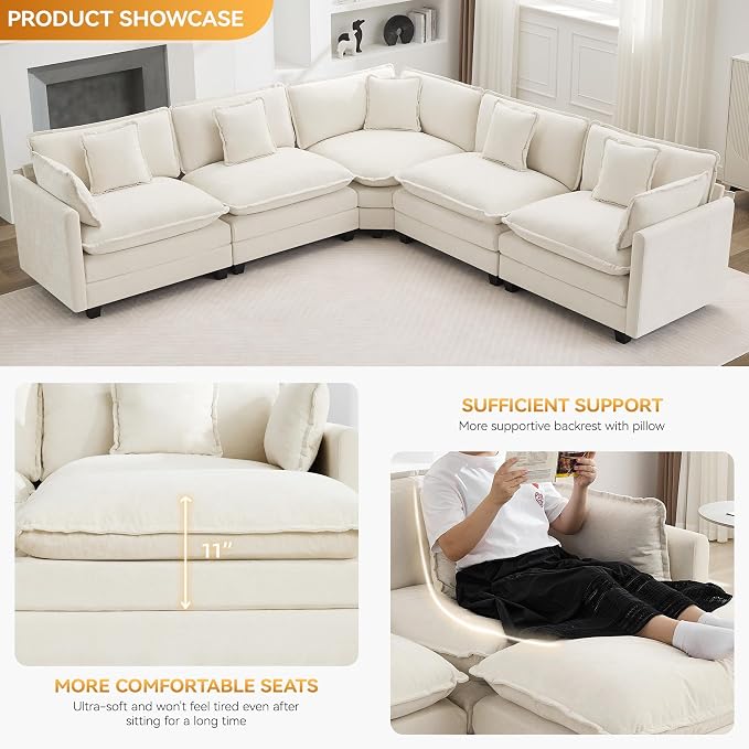113'' V Shaped Cloud Sectional Sofa, Oversized Deep Seat Couches - Image 3