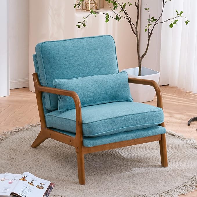 Bonnlo Teal Accent Chairs Set of 2, Upholstered Mid Century Modern Lounge - Image 5