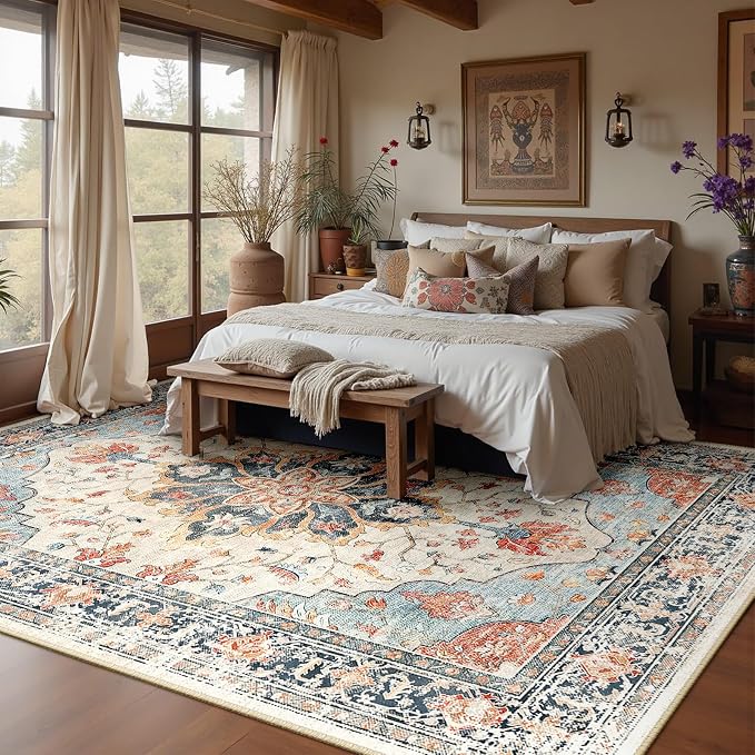 RELEANY Area Rugs 6'x9' Washable Non-Slip, Floral Vintage Distress Print - Image 2