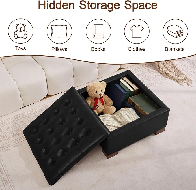 WUTUTUEE 30" Faux Leather Square Storage Ottoman - Image 7