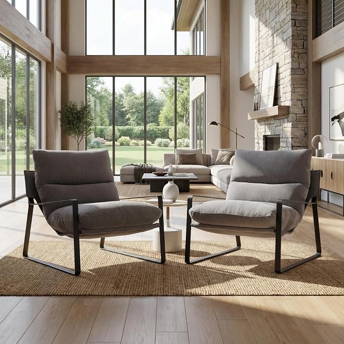 LukeAlon Modern Linen Accent Armchairs Set of 2, Upholstered Living Room Chairs - Image 9