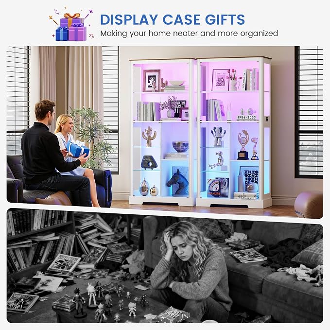 Gurexl Display Cabinet with Motion Sensor LED Lights, Glass Curio Cabinet with - Image 8