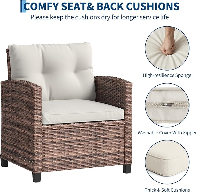 3-Piece Patio Furniture Set, Outdoor PE Rattan Chair - Image 4