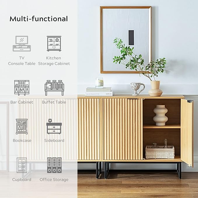 EYYTHUNG Fluted Cabinets with Storage Set of 2, Sideboard Buffet Cabinet with - Image 7