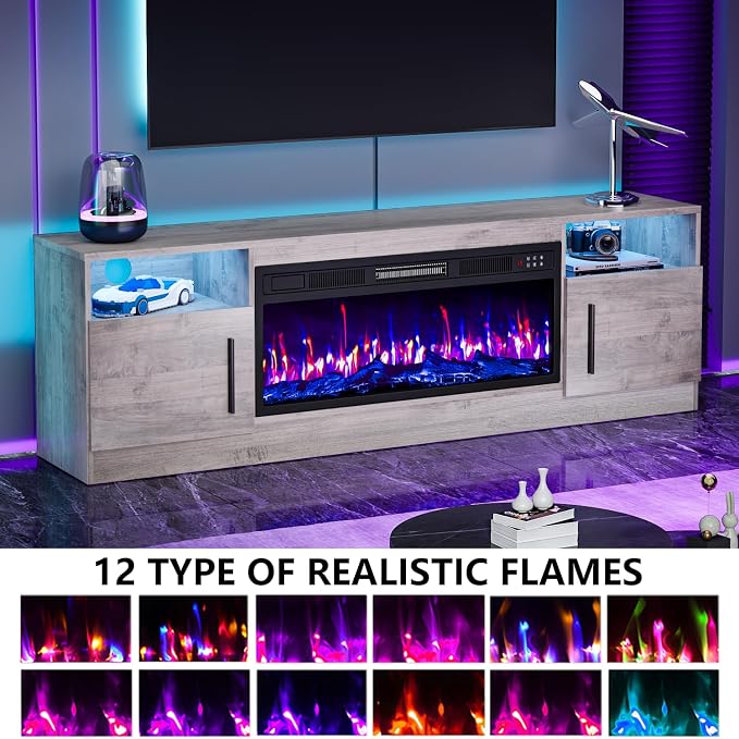 PRETZI Fireplace TV Stand with 36" Fireplace Up to 80" TVs, Remote Control - Image 3