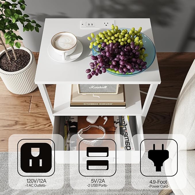 TUTOTAK End Table with Charging Station, Side Table with 2 USB Ports and Outlets - Image 5