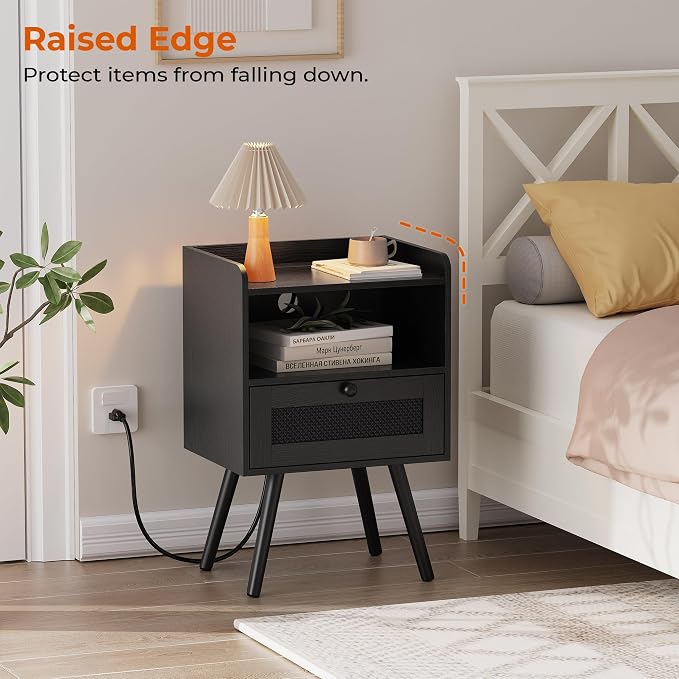 SUPERJARE Nightstands with Charging Station, Bedside Table Set of 2 with - Image 4
