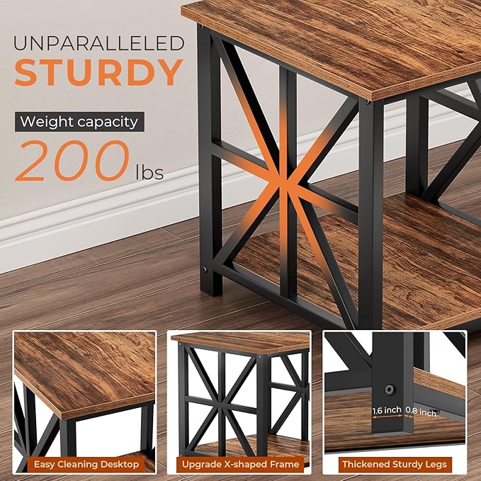 GreenForest End Table with 2-Tier Storage Shelf, 24 inch Large Side Table - Image 5