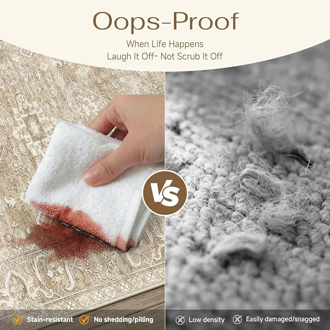 9x12 Washable Area Rug for Living Room Bedroom Vintage Beige Non Slip Carpet - Image 7