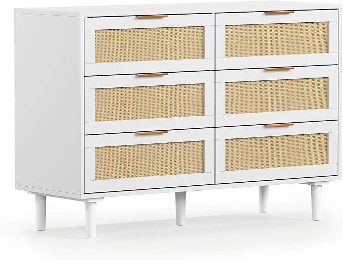 FUQARHY 6 Drawer Dresser Rattan Dresser Modern Chest - Image 9