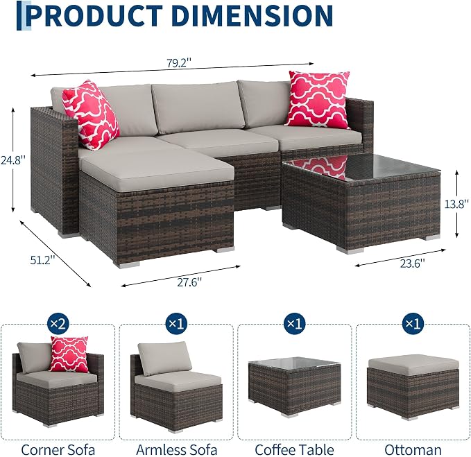 5-Piece Outdoor Sectional Sofa Set, All-Weather PE Rattan Patio Furniture - Image 2