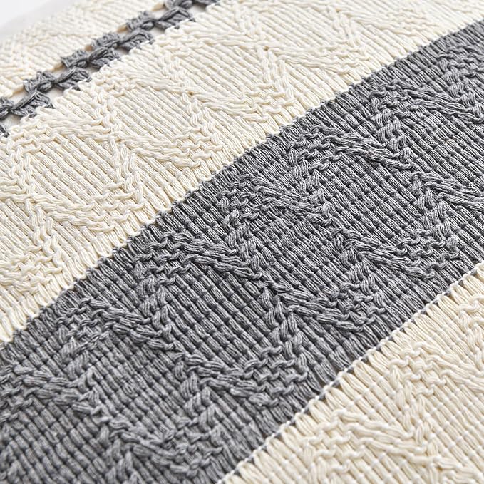 Fancy Homi Set of 1 Neutral Grey Farmhouse Decorative Throw Pillow Covers 20x20 - Image 4