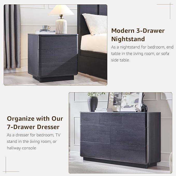 ACCOHOHO 3 Piece Bedroom Furniture Set, 7 Drawer Dresser & Two 22" Nightstands - Image 3