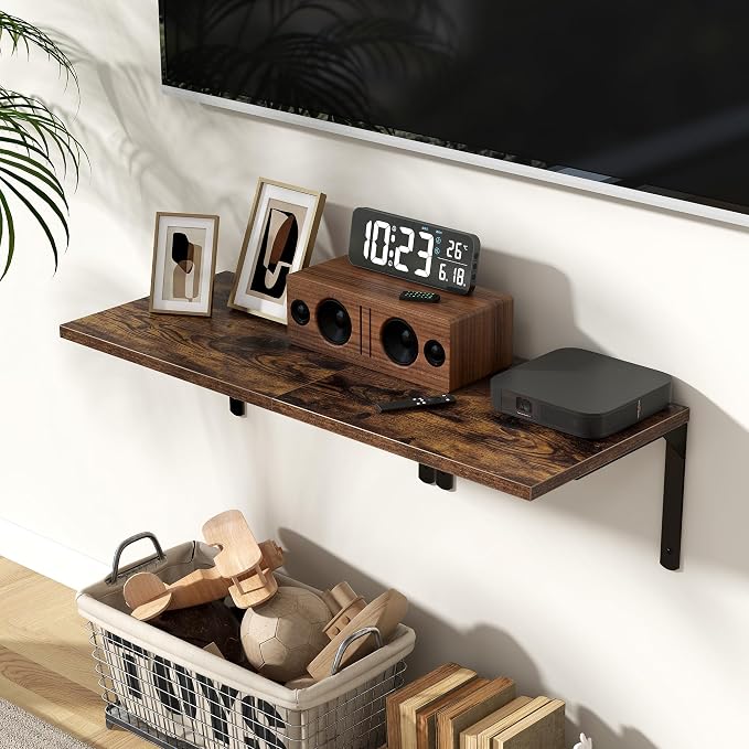 Fun Memories Rustic Brown 12 Inch Deep Floating Shelves Set of 2, Wall Mounted - Image 2