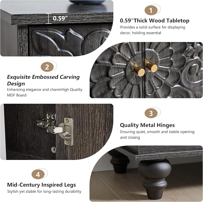 weselon Accent Cabinet Set of 2, Classic Carved Buffet Cabinet Storage Sideboard - Image 5