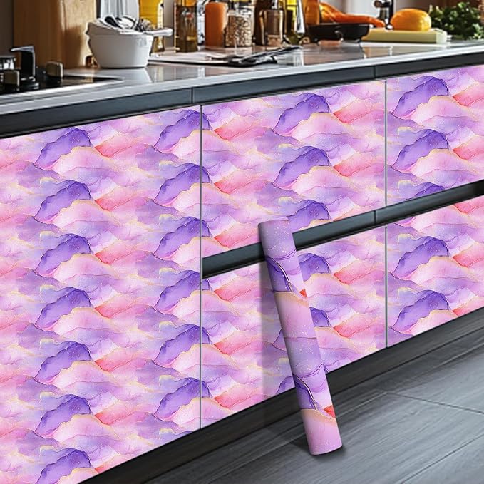 HOMETITUTE Pastel Watercolor Wallpaper Peel and Stick Purple Pink Gradient - Image 7