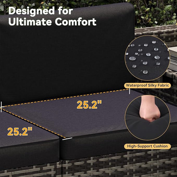 Aoxun 7 Piece Patio Furniture Set, All-Weather Wicker Outdoor Furniture 6 Seats - Image 2