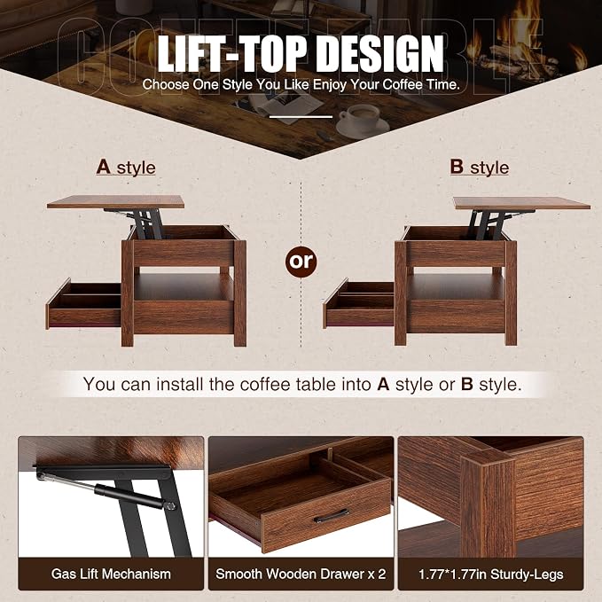 Rolanstar Coffee Table, Lift Top Coffee Table - Image 6